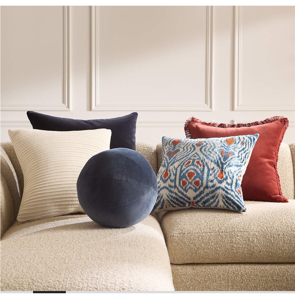 CB2 Terre Navy Blue Velvet Sphere Throw Pillow Modern Accent Crate & Barrel - Picture 3 of 5